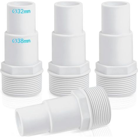 Lot de 4 raccords de tuyau pour piscine - Diamètre : 32/38 mm vers 1,5" - Adaptateur de piscine - Blanc (1/5)