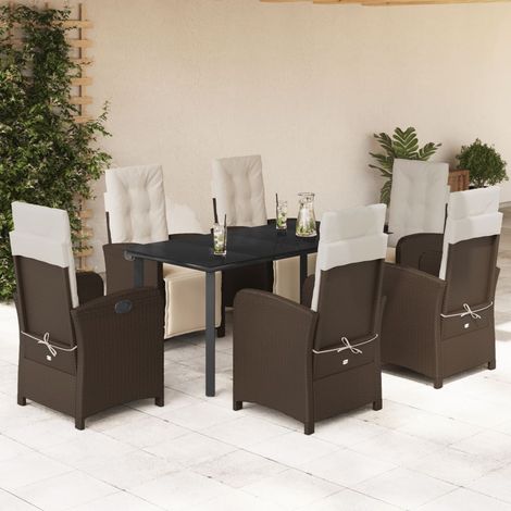 7-tlg. Garten-Essgruppe mit Kissen Braun Poly Rattan (1/5)