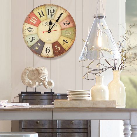 12" Wanduhr im Retro-Stil, farbenfroh, geräuschlos, ohne Ticken (Nr. 1) (1/5)