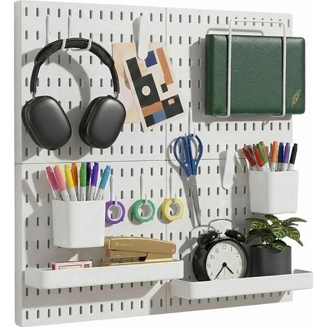 Pegboard Combination Kit, Pegboards and Accessories Modular Hanging for Wall Organizer, Crafts Organization, Ornaments Display, Nursery Storage, Peg Board (White, 22″×22″) (1/5)
