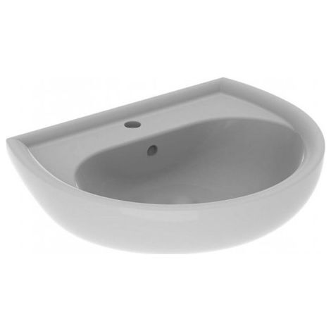 Geberit – Lavabo suspendu 600x490mm – Céramique sanitaire – Couleur pergamon – Avec trop-plein et trou robinetterie – Montage mural