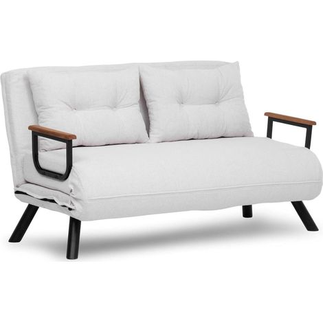 Divano Letto 2 Posti Calvin, Contenitore, Reclinabile, Braccioli, 133x78 cm Bianco
