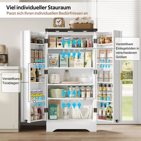 Meuble de cuisine blanc avec éclairage LED à détecteur et étagère à épices, armoire double porte spacieuse, tablettes réglables et design de porte moderne – 120 x 60,5 x 40 cm (1/5)