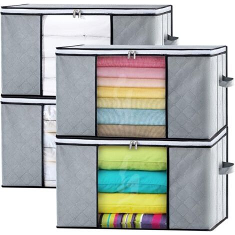 Lot de 4 boîtes de rangement 85L – Housse de rangement pour vêtements et couvertures – Dimensions 60x40x35cm – Idéal pour déménagement (1/5)