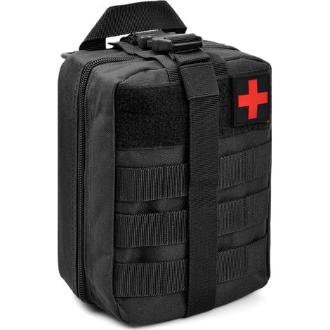Trousse de Secours Vide, Pochette Tactique Militaire en Tissu Oxford, Sac de Premiers Soins avec Multiples Poches et 11 Sangles, Kit de Survie pour Voiture, Randonnée, Camping, Voyage (Noir) (1/5)