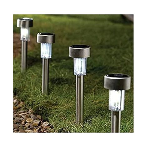 10 x Solar LED Stainless Steel Pathway Security Lights for The Garden, Waterproof Lighting Stake Lights (1/2)