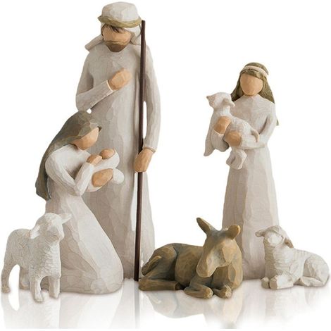 Kit de Nativité en résine, décoration de Noël à la maison, gravé à la main, 6 pièces pour crèche de Noël (1/3)