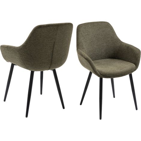 Lot de 2 fauteuils de salle à manger en tissu texturé vert et pieds en métal noir - PANGIVO (1/5)