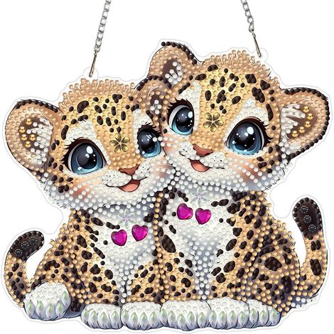 Diamant Painting Anhänger mit Kette, Leoparden Motiv, Fensterbild, Bastelset (1/4)