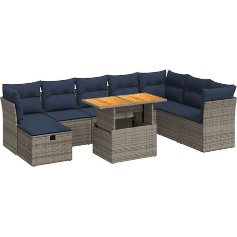 Maison Exclusive - Salon de jardin avec coussins 9pcs marron résine tressée acacia (1/5)