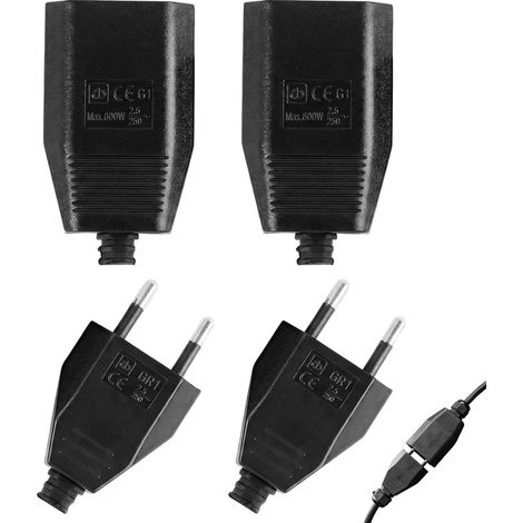 4 Pièces Prise Électrique Mâle Femelle, Fiche Euro Plate 250V 2,5A Adaptateur et Coupleur 2 Broches pour Appareils Domestiques, Lampes, Luminaires, Sèche-Cheveux, Multiprises Petits Électroménagers (1/5)