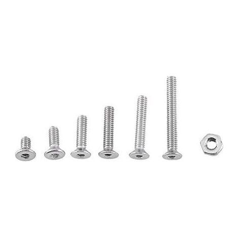 Kit surtido de 250 tornillos M2 con cabeza avellanada hexagonal, plana, abovedada o cilíndrica, de acero inoxidable A2 con tuercas, M2 x 4/6/8/10/12/16 mm (cabeza plana). (1/4)