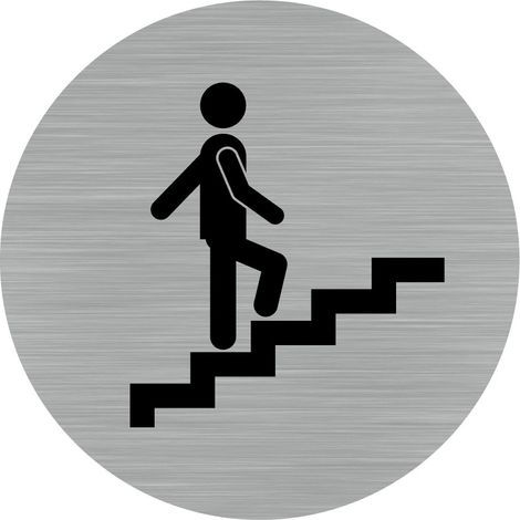 Pictogramme Escalier (Q0166).- Plaque aluminium brossé - Diamètre 83 mm