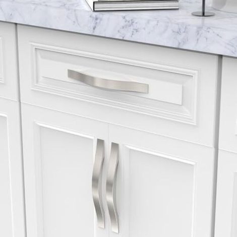 Lot de 10 poignées de meuble, finition nickel satiné brossé, entraxe 160 mm, pour placards, armoires et tiroirs de cuisine. (1/4)