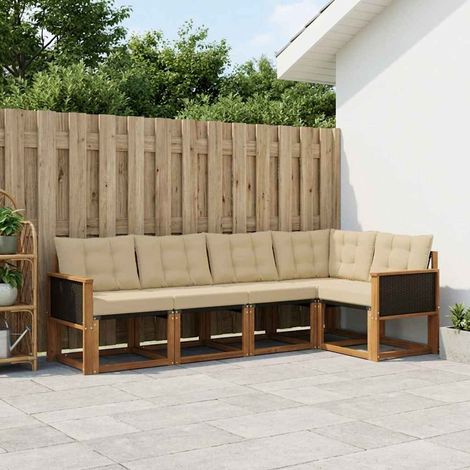 vidaXL Outdoor Sofa Set with Cushion 6 pcs Natural and Beige (1/5)