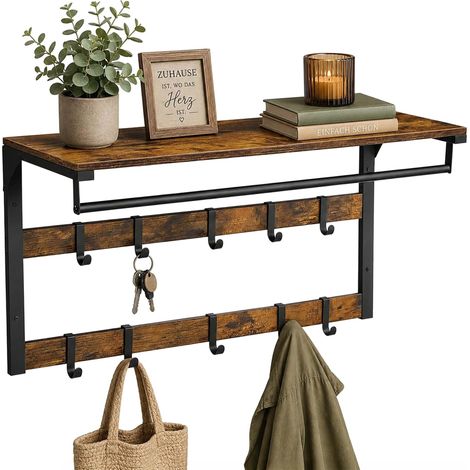 Appendiabiti da parete 3 in 1 con ripiano, marrone, 80 cm (1/5)