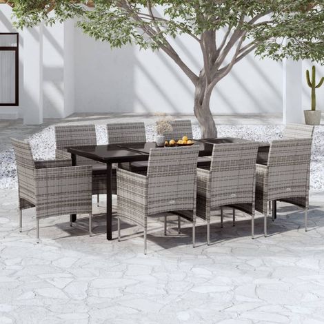 Salon de jardin 9 pcs - Mobilier de jardin - Ensemble de salle à manger de jardin et coussins Gris/noir Chic-136417 (1/5)