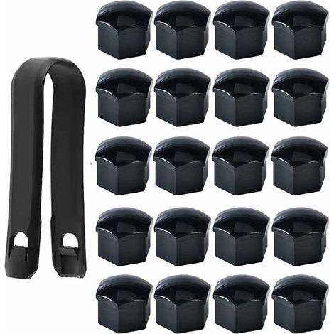 Lot de 20 Capuchons d'écrou de Roue 17mm, Cache-écrous de Boulon de Roue, Cache-écrous de Pneu Hexagonaux avec Ensemble d'outils de Démontage pour Voitures, Noir (1/4)
