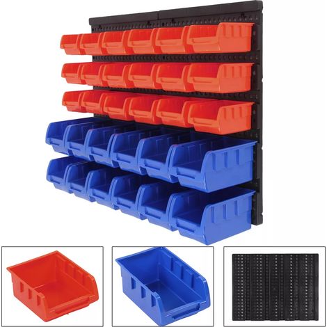 Étagère à outils murale 30 boites de rangement empilables et 2 Panneaux muraux extensible rangement d'outils Atelier,64 x 41 cm