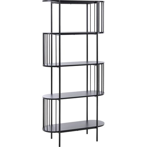 4-Tier Bookcase Black MDF 172 x 80 cm Oval Melamine Laminated Retro Style Living Room Office OREANA