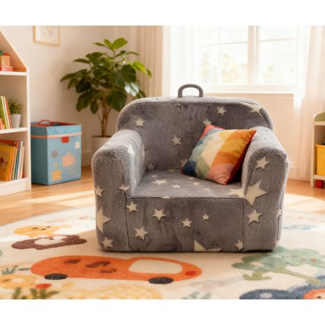 MEUBLIV sillón infantil 64x49x49 cm gris estrellas, ligero con asa y bolsillo lateral (1/5)