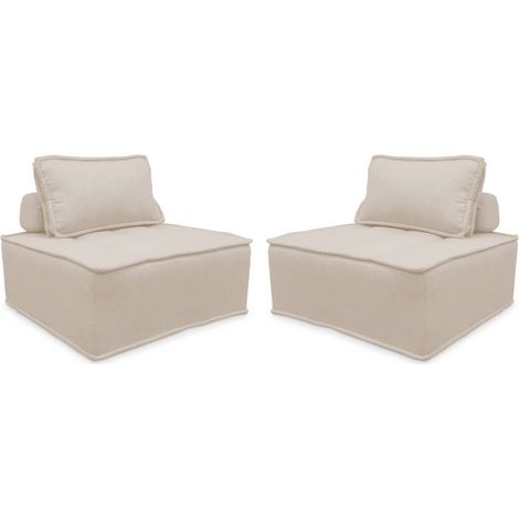 sweeek - 2er Set modulierbare Sessel ohne Armlehne, kapitoniert, Stoff, Creme