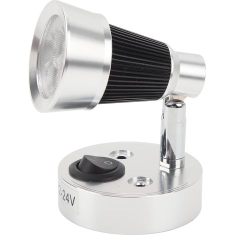 Lampe de chevet LED pour camping-car, 12 à 24 V CC, argentée, 3 W, blanc chaud 3000 K, lampe de lecture portable pour yachts, bateaux et navires. (1/5)