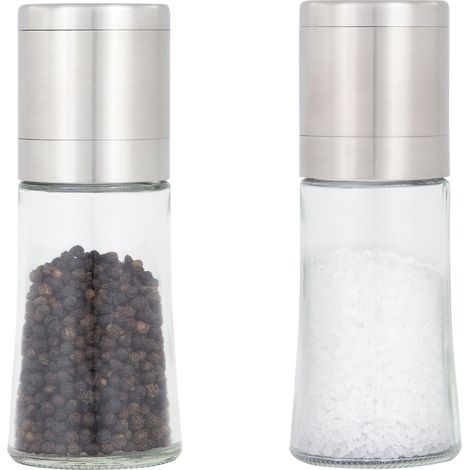 Ensemble de 2 moulins à poivre et à sel manuels, en acier inoxydable et en verre, rechargeables, pour l'assaisonnement, avec une mouture réglable pour les épices fraîches. (1/5)