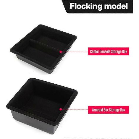 Boîte de rangement centrale pour Tesla Model 3 2021-2023 et Model Y - Organiseur, boîte de rangement floquée pour l'intérieur de la voiture (2 pièces) (1/5)