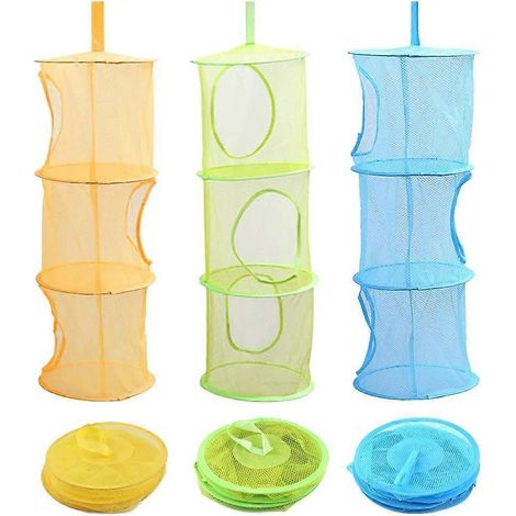 Filiyano-Ensemble de 3 paniers de rangement suspendus en filet, petit coffre à jouets, 3 niveaux, pliables, gain de place, pour jouets, petits (1/5)