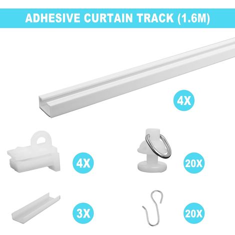 1.6 Meter Rails à rideaux, Tringle à Rideau Adhésive, Rail de Rideau Sans Perçage, peut être Utilisé sur les Plafonds et les Murs, Convient à la Maison, au Bureau, à la Caravane (1/4)
