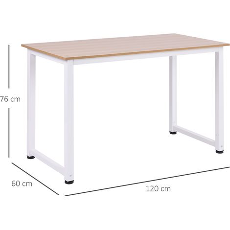 Bureau d'ordinateur gain de place avec pieds réglables, table d'écriture et bureau PC pour jeux, maison, salle à manger, bureau et espace de travail, 120 x 60 x 76 cm, chêne et blanc (1/5)