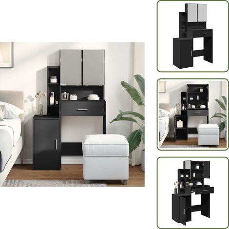 Schminktisch mit Schrank Schwarz 80x35x132 cm - Schminktisch - Kosmetikschrank - Badezimmermöbel - Makeup Tisch - Spiegelkommode