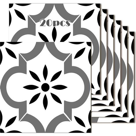 Lot de 20 autocollants pour carrelage de sol - 20 x 20 cm - En PVC - Imperméables et amovibles - Pour cuisine, salle de bain, sol et mur (1/5)
