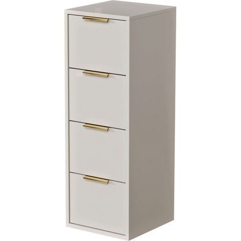 Commode étroite 4 tiroirs MONEA – Coloris Cachemire – Poignées dorées – Meuble de rangement pour chambre, salon et entrée (1/5)