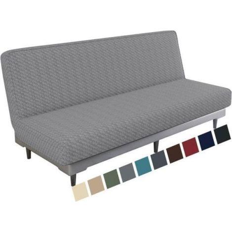 Housse De Canapé - 3 Places - Extensible - Pour Canapé-Lit Sans Accoudoirs - Gris Clair - 1 Pièce (1/5)