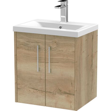 Winshill Contemporary 2 Door Wall Hung Vanity Unit with Mid-Edge Basin, Light Oak, 500mm