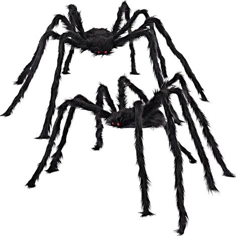 Set mit 2 Halloween-Außendekorationen, 1,5 m: haarige schwarze Spinne, gruselige Riesenspinne, realistische Requisiten für Spukhäuser, Halloween-Dekorationen für Terrasse und Garten. (1/5)