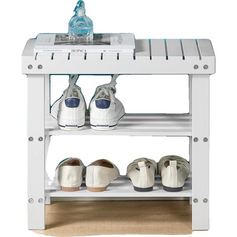 Panchina per scarpe, struttura in bambù, design multifunzionale, BIANCO (1/2)