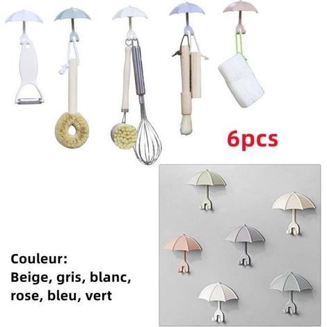 (Beige, Grau, Weiß, Rosa, Blau, Grün) Regenschirmförmiger Wand-Zahnbürstenhalter – Kunststoff – 7,8 x 7,3 x 4 cm – 6 Stück (1/4)