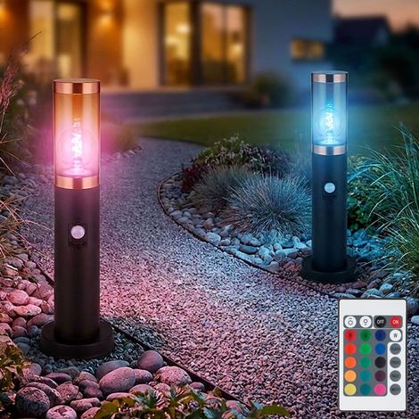 Standleuchte Außenbeleuchtung dimmbar mit Fernbedienung rauch Kupfer Außen mit Bewegungsmelder Garten Stehlampe, Edelstahl Kunststoff, 1x 8,5W 806lm warmweiß, DxH 7,6x45 cm, 2er Set (1/5)