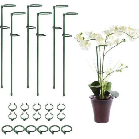 Tuteur de 45 cm avec anneau de retenue, pour tige unique, idéal pour les tomates, orchidées, lys, pivoines, roses et autres fleurs - Lot de 6 (1/5)