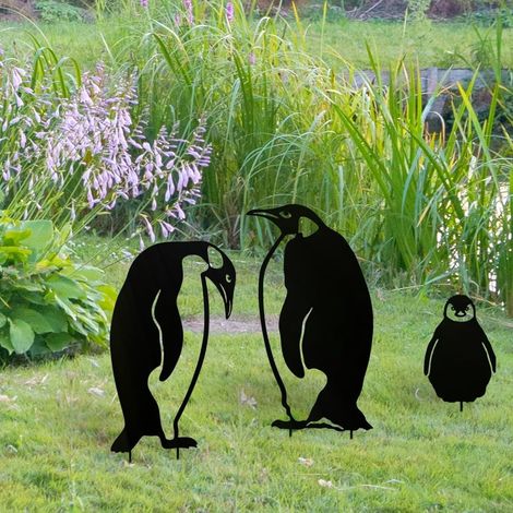 Décoration de Jardin Pingouins 3pcs,Pingouins Yard Art Jardin Statues Métalliques Déco,pour Cour de Patio pelouse Porche Cour décor de Jardin Ornements de pelouse. (1/4)