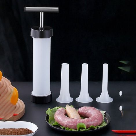 Poussoir à saucisses - Machine à saucisses - Machine à saucisses manuelle - Comprend 3 entonnoirs à saucisses - Poussoir à saucisses manuel - Fabrication de saucisses (1/5)