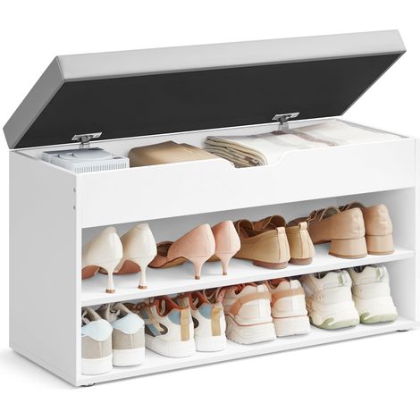 VASAGLE CUSTOS Collezione - Panca Scarpiera, Scarpiera Ingresso con Sedile Imbottito, 3 Scomparti, 30 x 80 x 44 cm, per Corridoio Camera da Letto Soggiorno, Bianco Nuvola e Grigio Tortora LHS022WB01 (1/5)