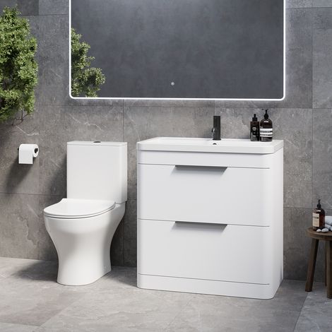 Oslo Gloss White 1350mm Vanity and Jubilee Toilet Suite with Leni Basin - 1350mm - Matt Black 300mm Finger Pull