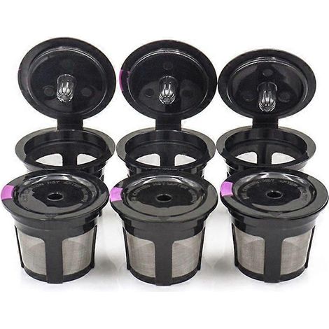 Wiederverwendbare K-Cups, 6er-Pack wiederverwendbare K-Cup-Kaffeekapseln mit Kunststoff, nachfüllbare K-Cup-Kaffeekapseln in Schwarz-Lila (1/5)