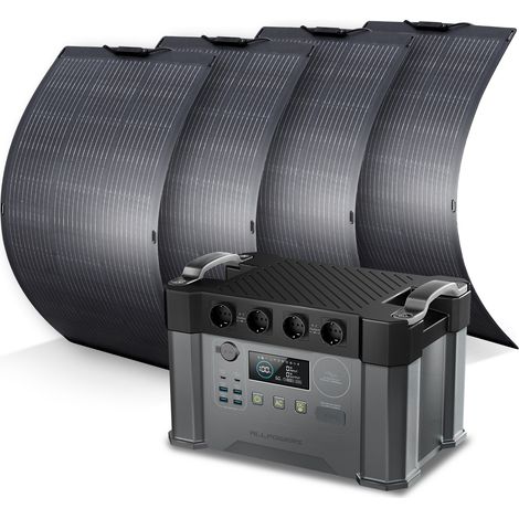 ALLPOWERS S2000 PRO Station électrique portable avec 4 x panneau solaire flexible 100W, 4 Sorties CA 2400W(4000W Pic), 1451Wh générateur solaire pour balcon, extérieur, RV, camping, jardin, courant