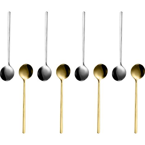 Ensemble de 8 cuillères à expresso et mini-cuillères à café en acier inoxydable, convenant au café, au thé anglais, aux desserts, aux gâteaux, à la crème glacée, au cappuccino, 13,5 cm. (1/5)