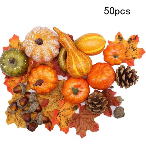 50 künstliche Mini-Kürbisse, Beeren und Ahornblätter für Halloween- und Partydekorationen zum Selbermachen (1/5)